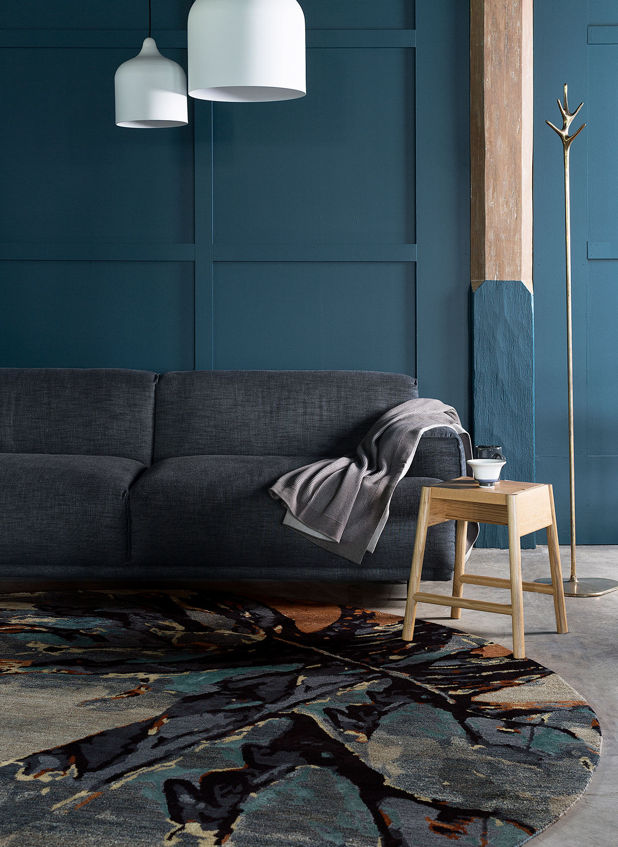 H+K x Designer Rugs Wings rug in styled room