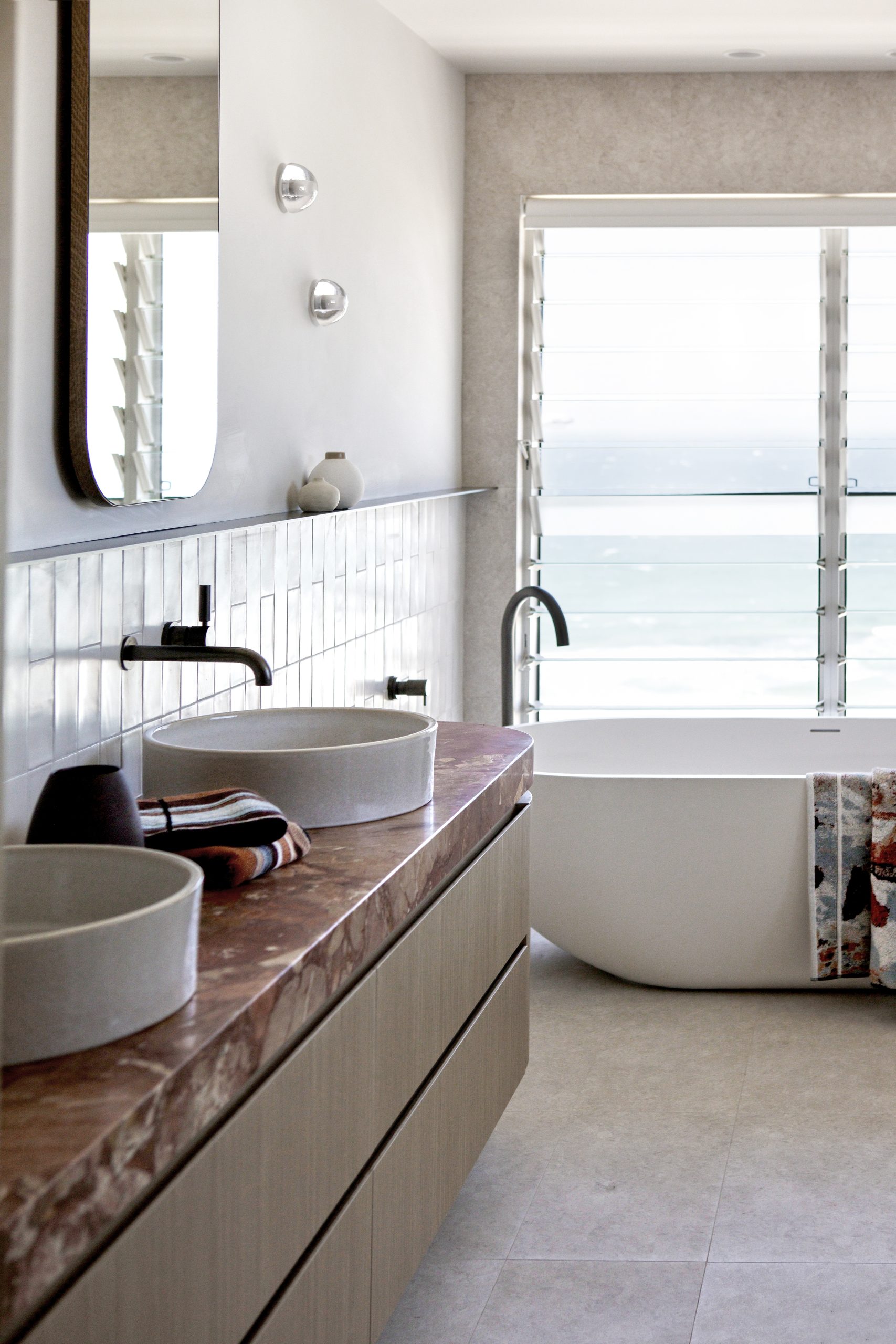 Ocean Front outdoor terrace with Newcastle coastline views by Hare + Klein Newcastle