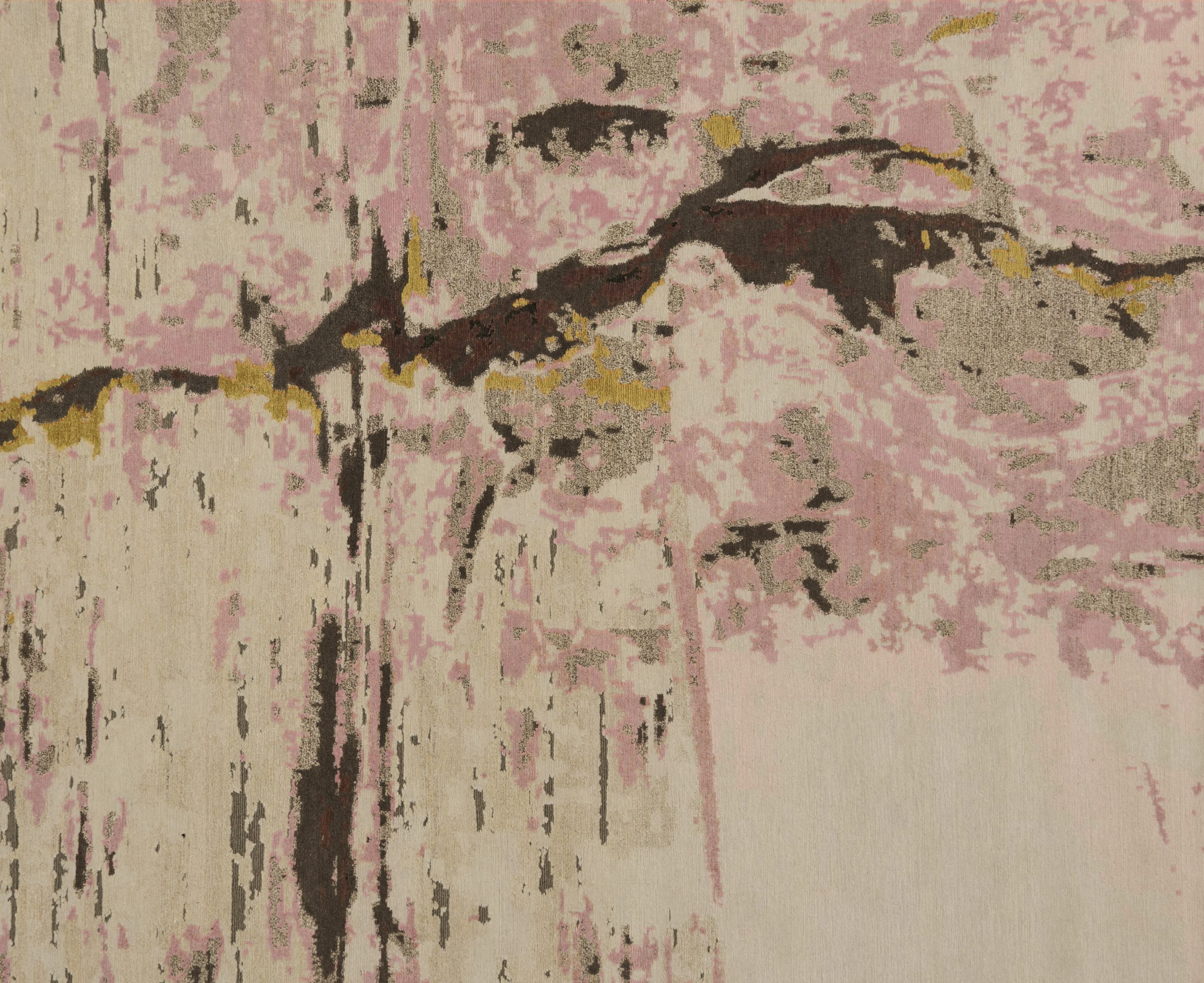 Close-up of Crevasse rug's pink and charcoal fissure pattern, design by Kristie Nixon inspired by Whale Beach sandstone
